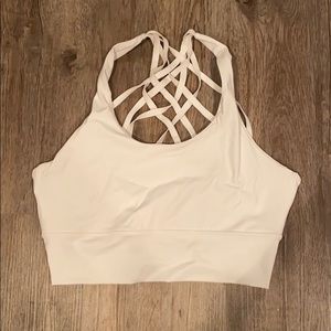 white sports bra strappy longline